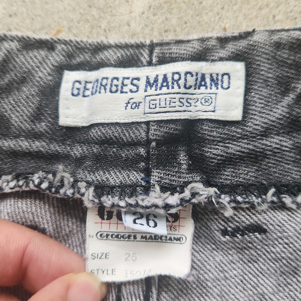 VTG 90s Guess High-Waisted Denim Jorts Shorts Sz 26 Black Raw Hem Grunge USA Y2K - Picture 9 of 12
